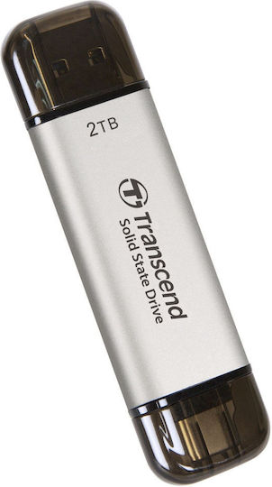 Transcend ESD310 2TB USB 3.2 SSD Стик с връзка USB-A & USB-C Сребрист