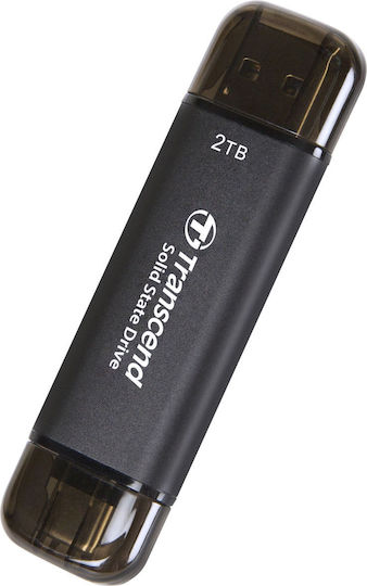 Transcend ESD310C 2TB USB 3.2 SSD Стик с връзка USB-A & USB-C Черен