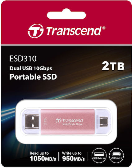 Transcend Esd310p 2.0TB USB 3.2 SSD Stick with connection USB-A & USB-C Pink