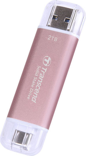 Transcend Esd310p 2.0TB USB 3.2 SSD Stick with connection USB-A & USB-C Pink