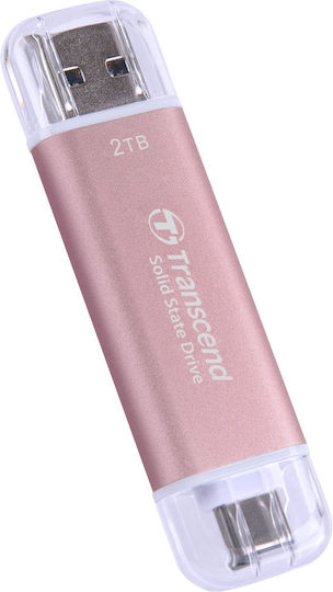 Transcend Esd310p 2.0TB USB 3.2 SSD Stick with connection USB-A & USB-C Pink