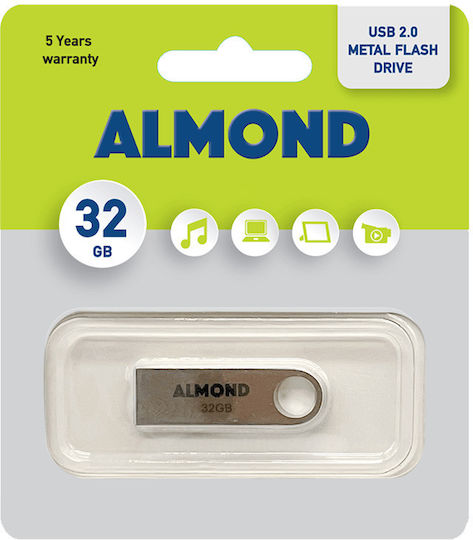 Almond Metal Flash 32GB USB 2.0 Stick Ασημί