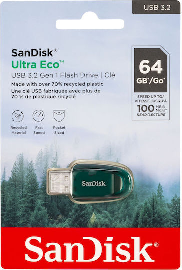 Sandisk Ultra Eco 64GB USB 3.1 Stick Πράσινο