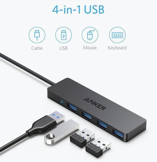 Anker Ultra Slim 4-Port USB Hub 4 USB 3.0 Ports with USB-A Connection