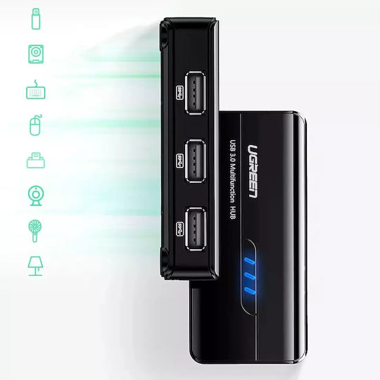Ugreen USB 2.0 Hub 3 Porturi cu conexiune USB-A / Ethernet
