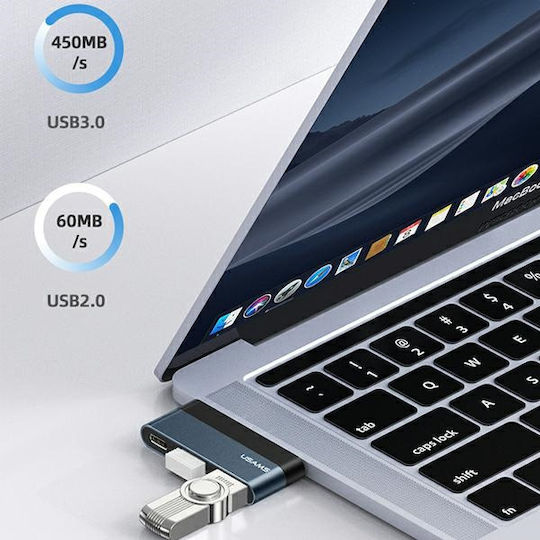 Usams USB 3.0 2-Port Hub with USB-C Connection Gray