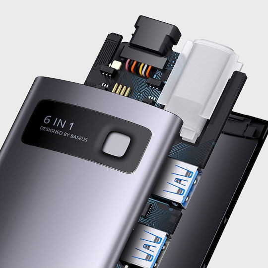 Baseus Hub 6 Θυρών USB 3.0 με σύνδεση USB-C Γκρι