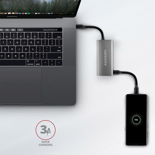Axagon Hub 4 Ports USB 3.2 with USB-C Connection Gray
