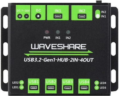 Waveshare USB 3.2 2 Port Hub with USB-A Connection Gray