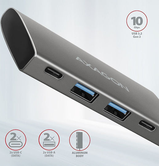 Axagon Hub 4 Ports USB 3.2 with USB-C Connection Gray