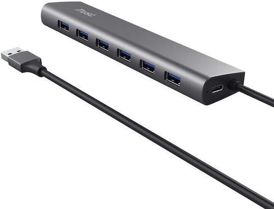 Trust Halyx USB Хъб 7 Порта USB 3.2 с USB-A Интерфейс Сив