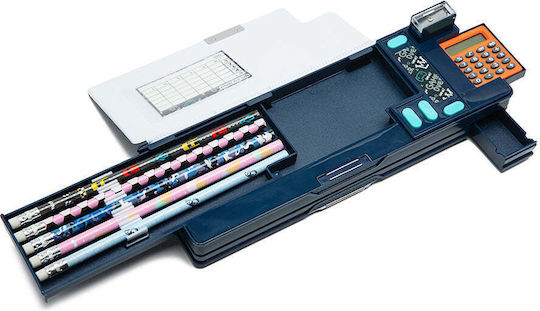 Yolo Magnetic Pencil Case with Calculator Light Blue