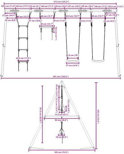 vidaXL Κούνια Διπλή Μεταλλική 341x185x185εκ. Πολύχρωμη