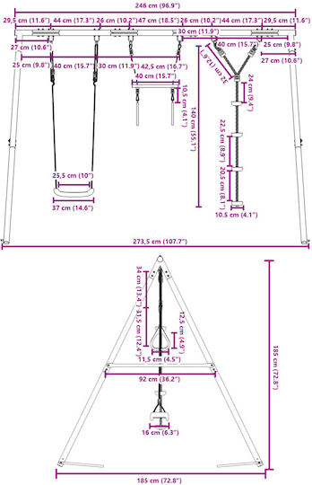 vidaXL Κούνια Hängend 273.5x185x185cm Mehrfarbig