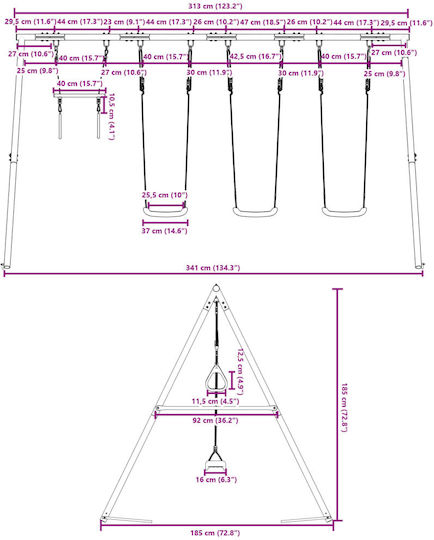 vidaXL Metal Hanging Swing 341x185x185cm Blue