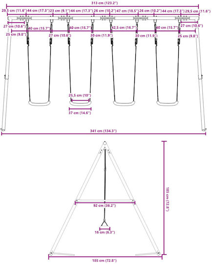 vidaXL Metal Hanging Swing 341x185x185cm Blue