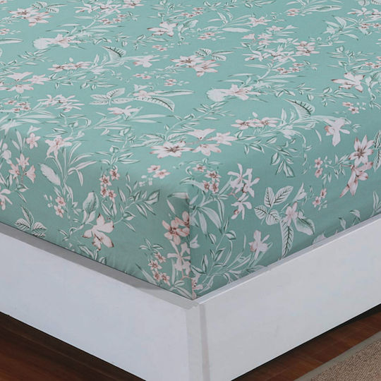 Casa Colori Floral In King Size 180x200+30εκ. με Λάστιχο Τιρκουάζ