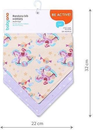Babyono Horses Baby Bandana 100% Cotton with Button 2 Pieces