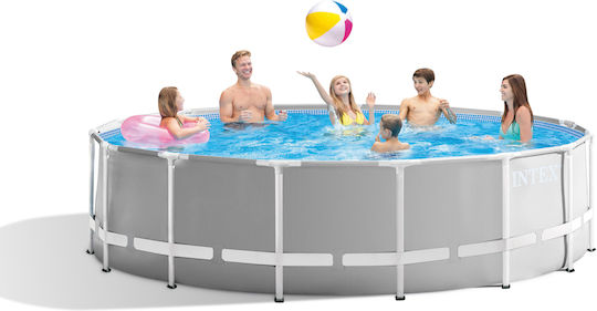 Intex Prism Metallrahmen Rundes Schwimmbecken PVC 16.805l mit Metallic-Rahmen 457x122cm Grau