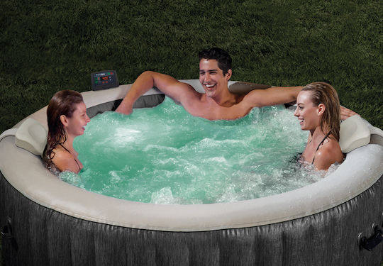 Intex Greywood Deluxe Bubble Massage Кръгла Надуваема Басейн PVC 1098л Хидромасаж 216x71см Сив