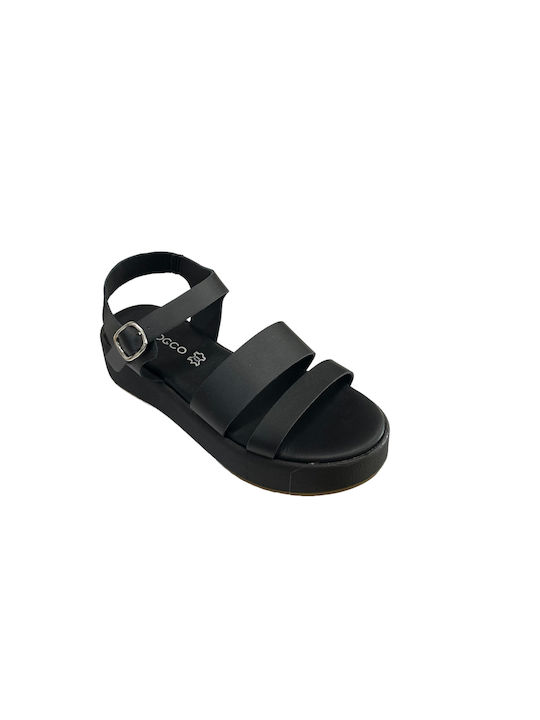 Barocco Leather Women's Flat Sandals in Black Color