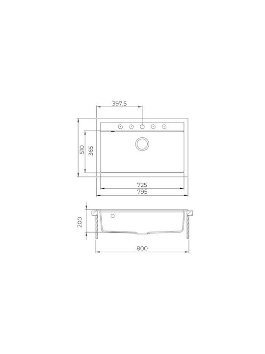 Quadro SQQ103 Drop-In Kitchen Sink Made of Liquid Granite L79xW51cm Black