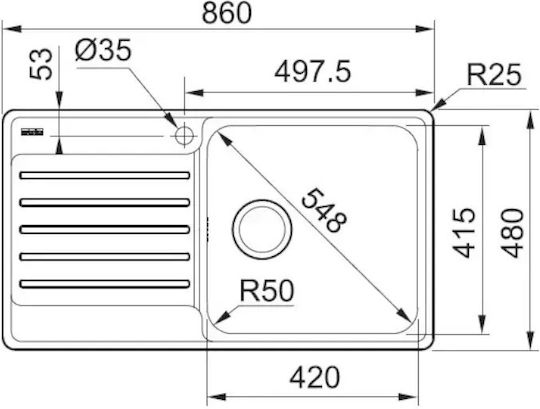 Franke Bcx 611 Ένθετος Νεροχύτης Αριστερός Inox Μ86xΠ48cm Ασημί