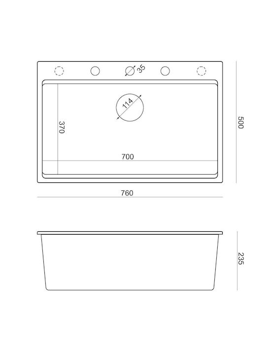 GraniteQ Drop-In Sink Inox W76xD50cm Gray