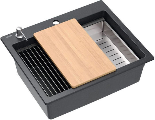 GraniteQ Quadron Kurt 110 Drop-In Küchenspüle aus Flüssiger Granit M59.5xB50cm Granite Schwarz