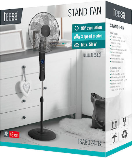 Teesa Ventilator Pe Piedestal 50W Diametru 43cm Cu Telecomandă Negru