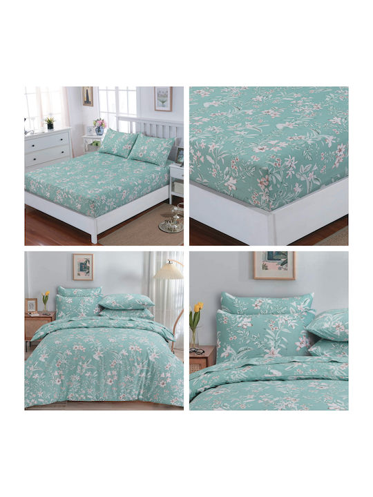 Casa Colori Чаршаф Двойна 200x260см. Floral In Тюркоаз