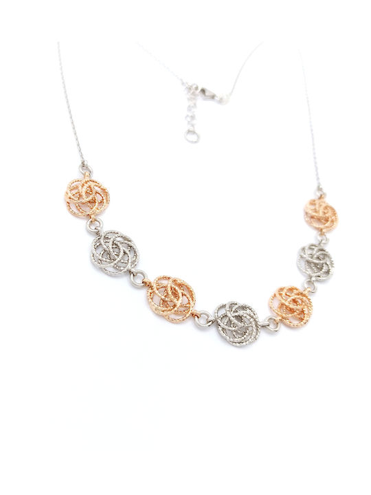 PS Silver Necklace with design Flower from Pink Gold Plated Silver