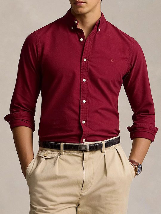 Long-sleeved Denim Shirt Red