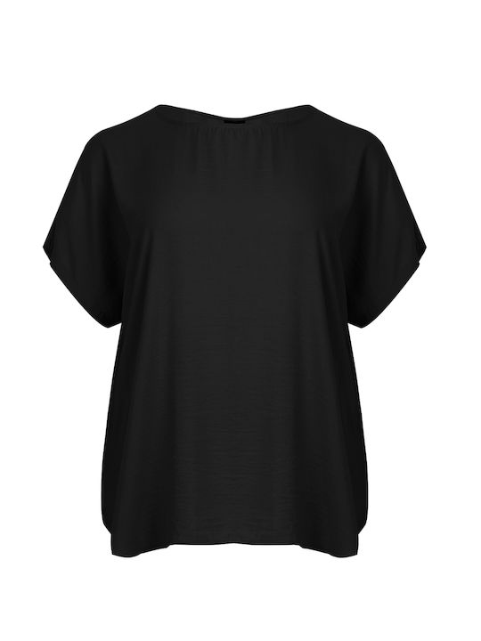 Mat Fashion pentru Femei Bluză din Satin Mâneci scurte Neagră