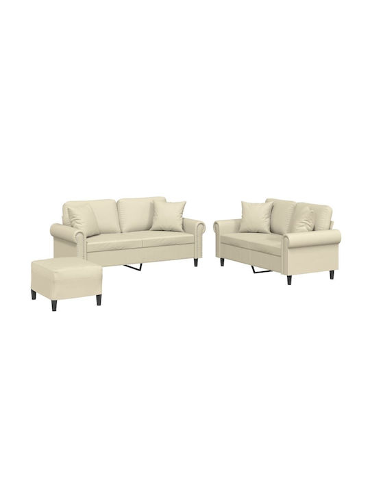 Living Room Furniture Set 2-Seater & 2-Seater & Stool Beige
