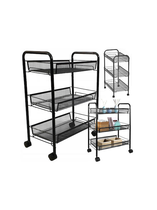 Verk Group Metallic Kitchen Trolley 3 Tiers Black 44x27x64cm