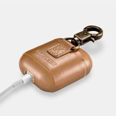 iCarer Θήκη Δερμάτινη με Γάντζο σε Καφέ χρώμα για Apple AirPods 1 / AirPods 2