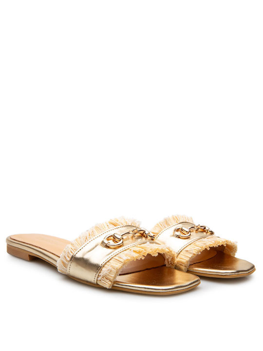 Labrini Damen Flache Sandalen in Gold Farbe