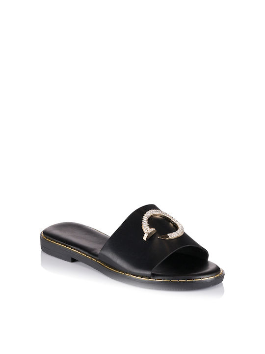 Diamantique Women's Flat Sandals in Black Color