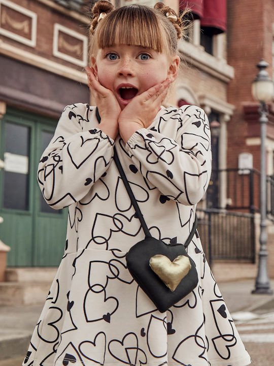 Hearts Children's Dress Long Sleeve Set with Accessories Beige