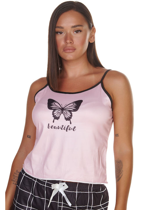 Baby-doll Butterfly Checkered Shorts Pink