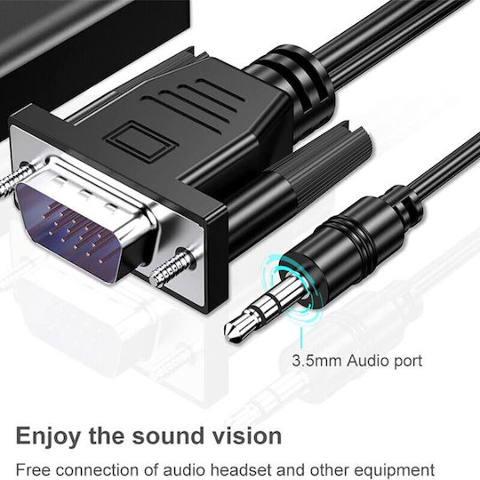 Convertoare Adapter Vga la Hdmi cu Audio Full Hd 1080p/60hz Negru