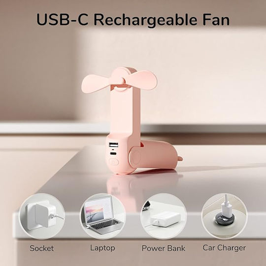 JisuLife LIFE8 Portable Ανεμιστηράκι Χειρός USB Αναδιπλούμενο Ροζ