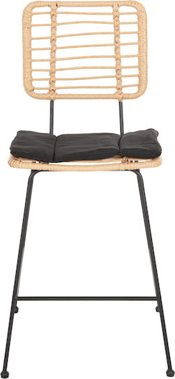Scaun Bar Exterior Rattan Allegra Cu Pernă Neagră Bej 53x56x107cm