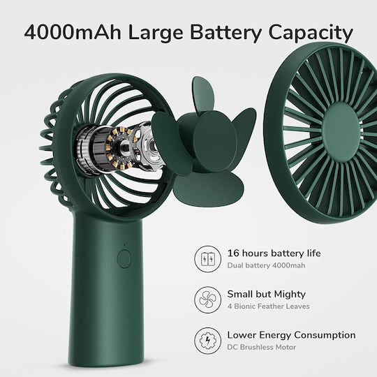 Jisulife Luxury Portable Mini Fan Life6 Fa20x Rechargeable Usb-c 3 Wind Speeds 4000mah Deep Green