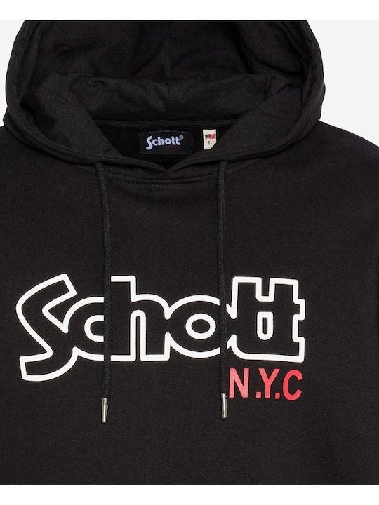 Schott Men's Sweatshirt with Hood and Pockets Black