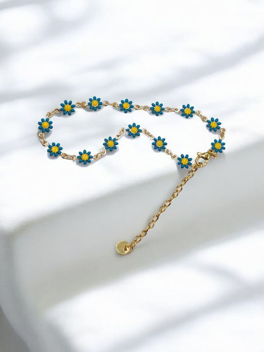 Brățară De Glezna Cu Margarete Lanț Placat Cu Aur Din Oțel Albastru 26cm