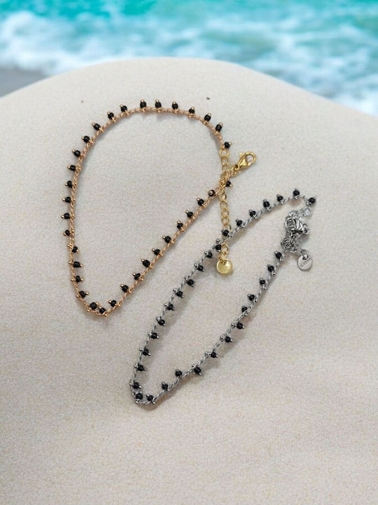 Damen Armband Fußkettchen Kette aus Stahl Vergoldet mit Perlen