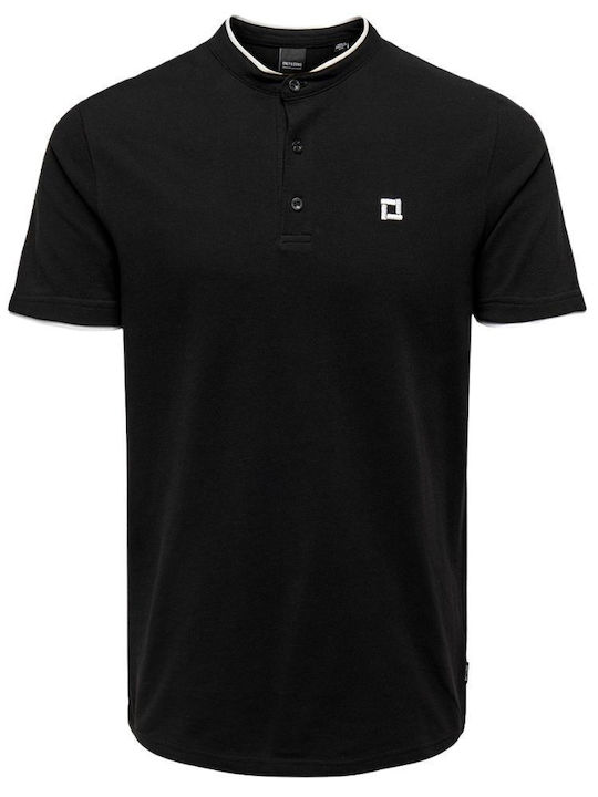 Only & Sons Bluza Bărbătească cu Mânecă Scurtă Polo BLACK