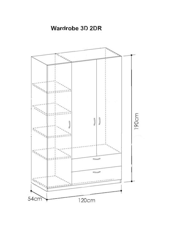 Kendall Τρίφυλλη Ντουλάπα White 120x54x190cm